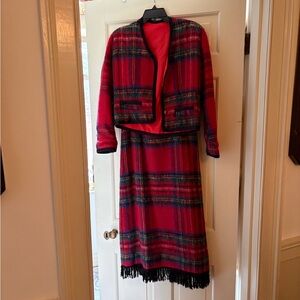 Vintage Scottish Red Plaid Jacket and Skirt Set/ Suit